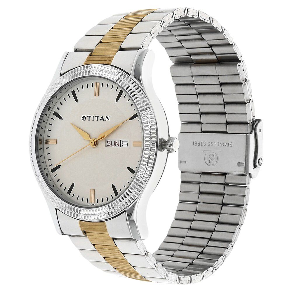 Titan Metal White Dial Analog with Day and Date Stainless Steel Strap Watch for Men-NT1650BM01