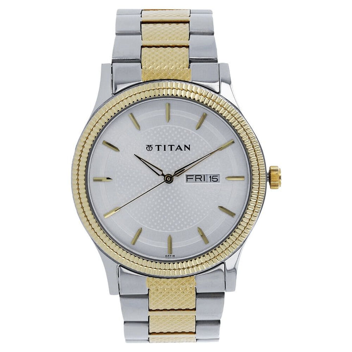 Titan Quartz Analog with Day and Date Silver Dial Stainless Steel Strap Watch for Men NS1650BM03