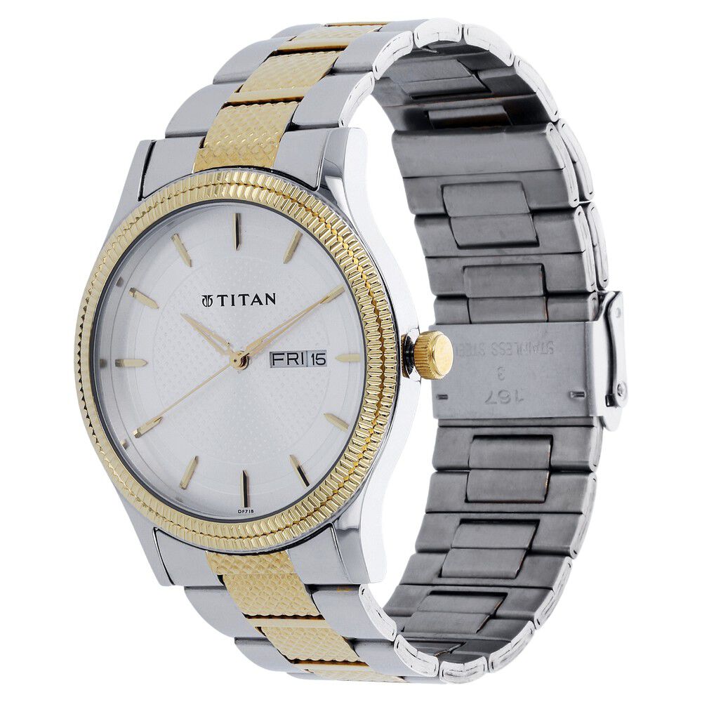 Titan Quartz Analog with Day and Date Silver Dial Stainless Steel Strap Watch for Men NS1650BM03