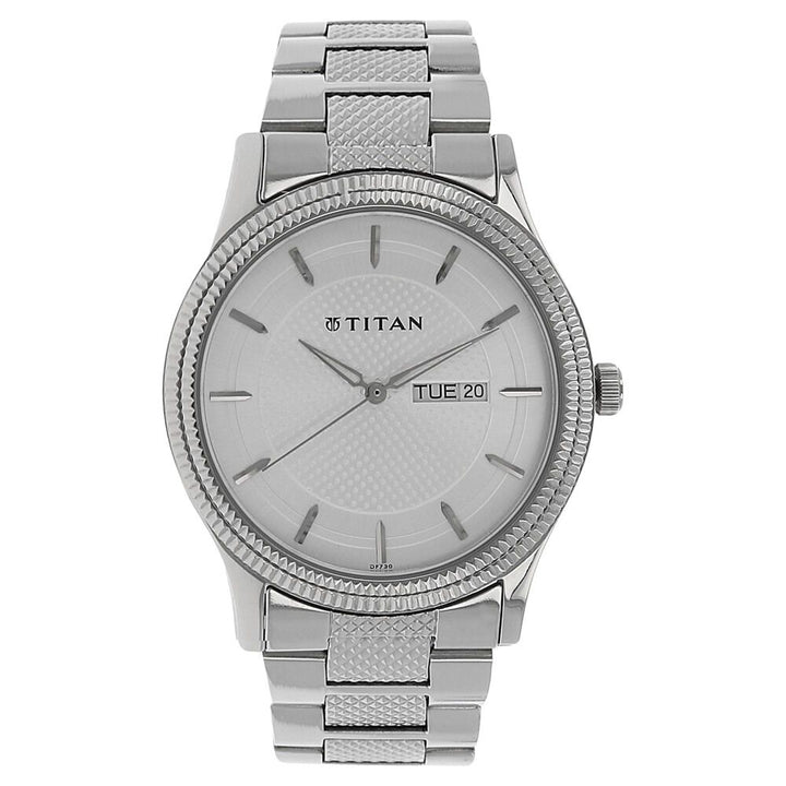 Titan Quartz Analog with Day and Date Silver Dial Stainless Steel Strap Watch for Men-NP1650SM01