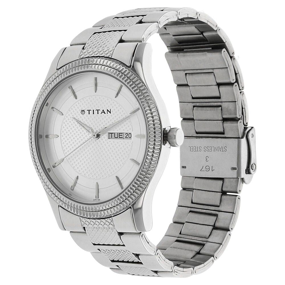 Titan Quartz Analog with Day and Date Silver Dial Stainless Steel Strap Watch for Men-NP1650SM01