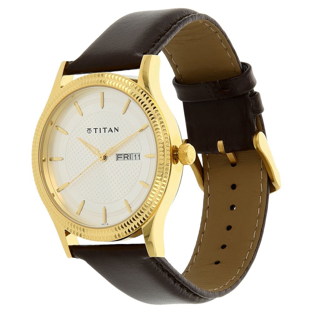 Titan Quartz Analog with Day and Date Silver Dial Leather Strap Watch for Men-NP1650YL01