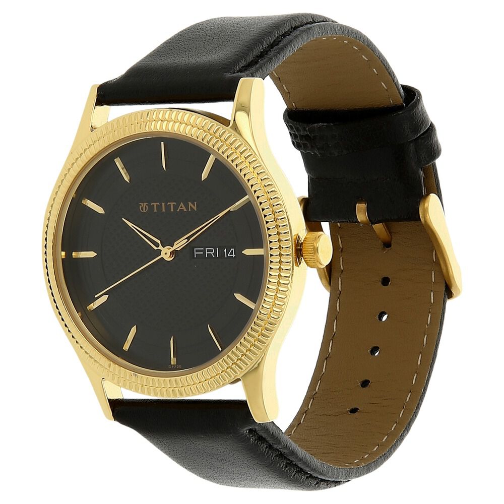 Titan Quartz Analog with Day and Date Black Dial Leather Strap Watch for Men-NJ1650YL02