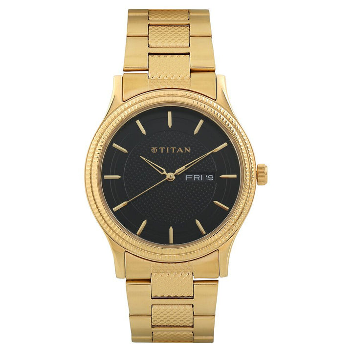 Titan Metal Black Dial Analog with Day and Date Stainless Steel Strap watch for Men-NJ1650YM07