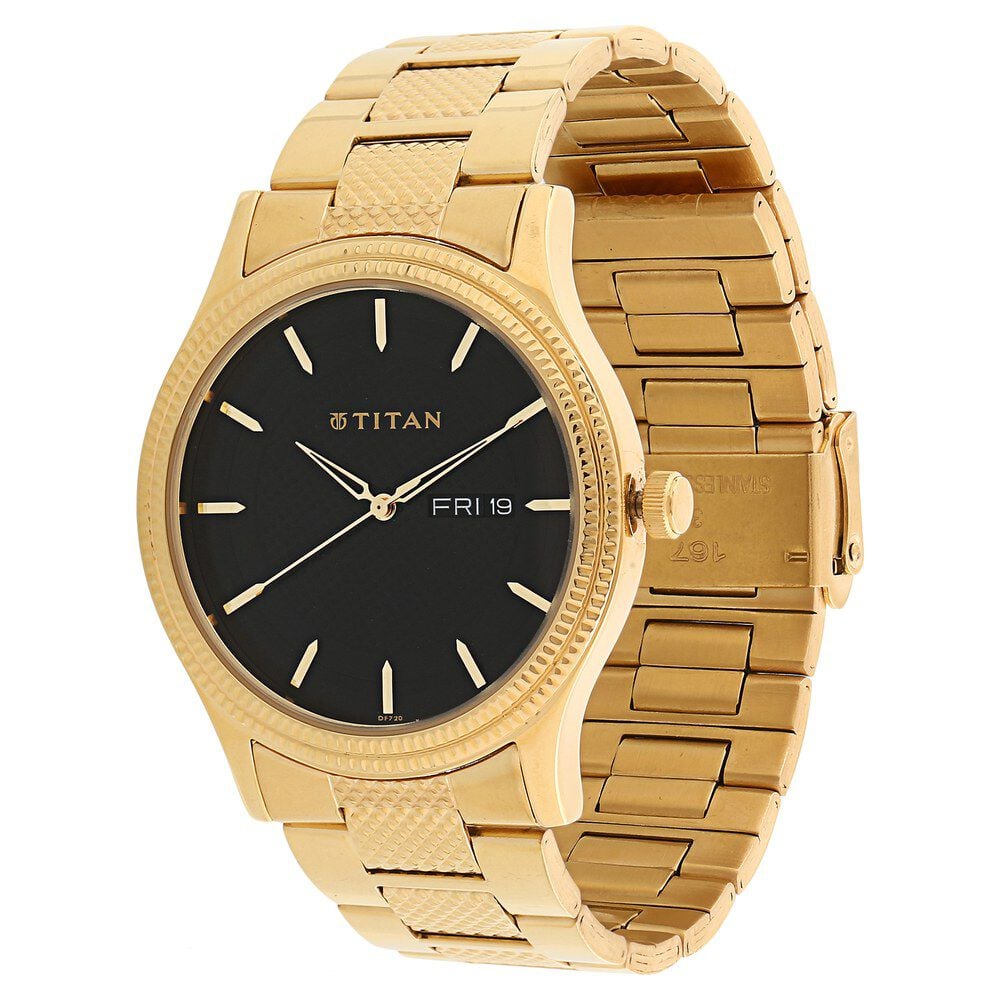 Titan Metal Black Dial Analog with Day and Date Stainless Steel Strap watch for Men-NJ1650YM07