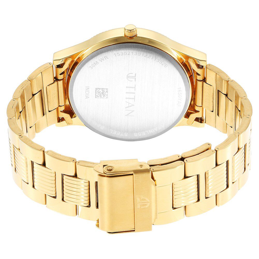 Titan Quartz Analog Champagne Dial Stainless Steel Strap Watch for Men NS1650YM09