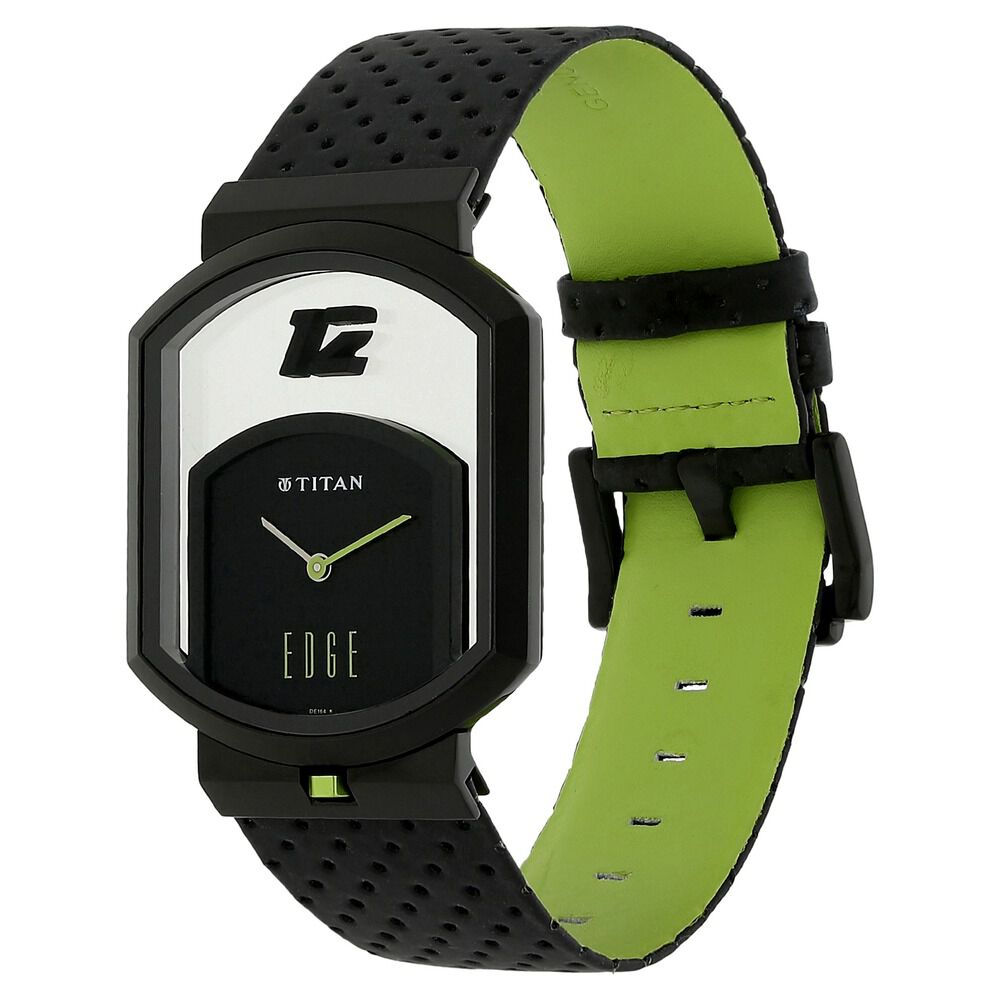 Titan Quartz Analog Black Dial Leather Strap Watch for Men-1652KL02