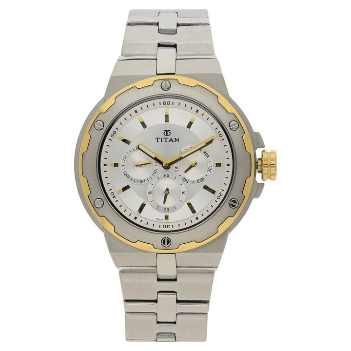 Titan Quartz Multifunction Silver Dial Stainless Steel Strap Watch for Men-1654BM01