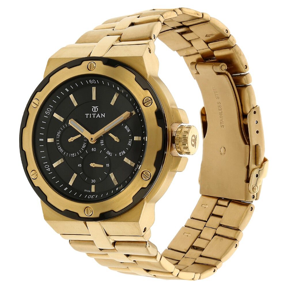 Titan Quartz Multifunction Black Dial Stainless Steel Strap Watch for Men-NK1654KM02