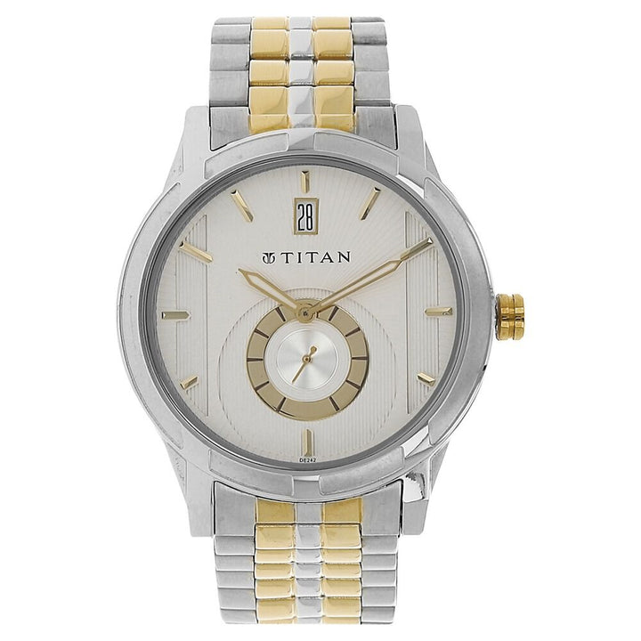 Titan Quartz Analog with Date Silver Dial Stainless Steel Strap Watch for Men-NH1656BM01