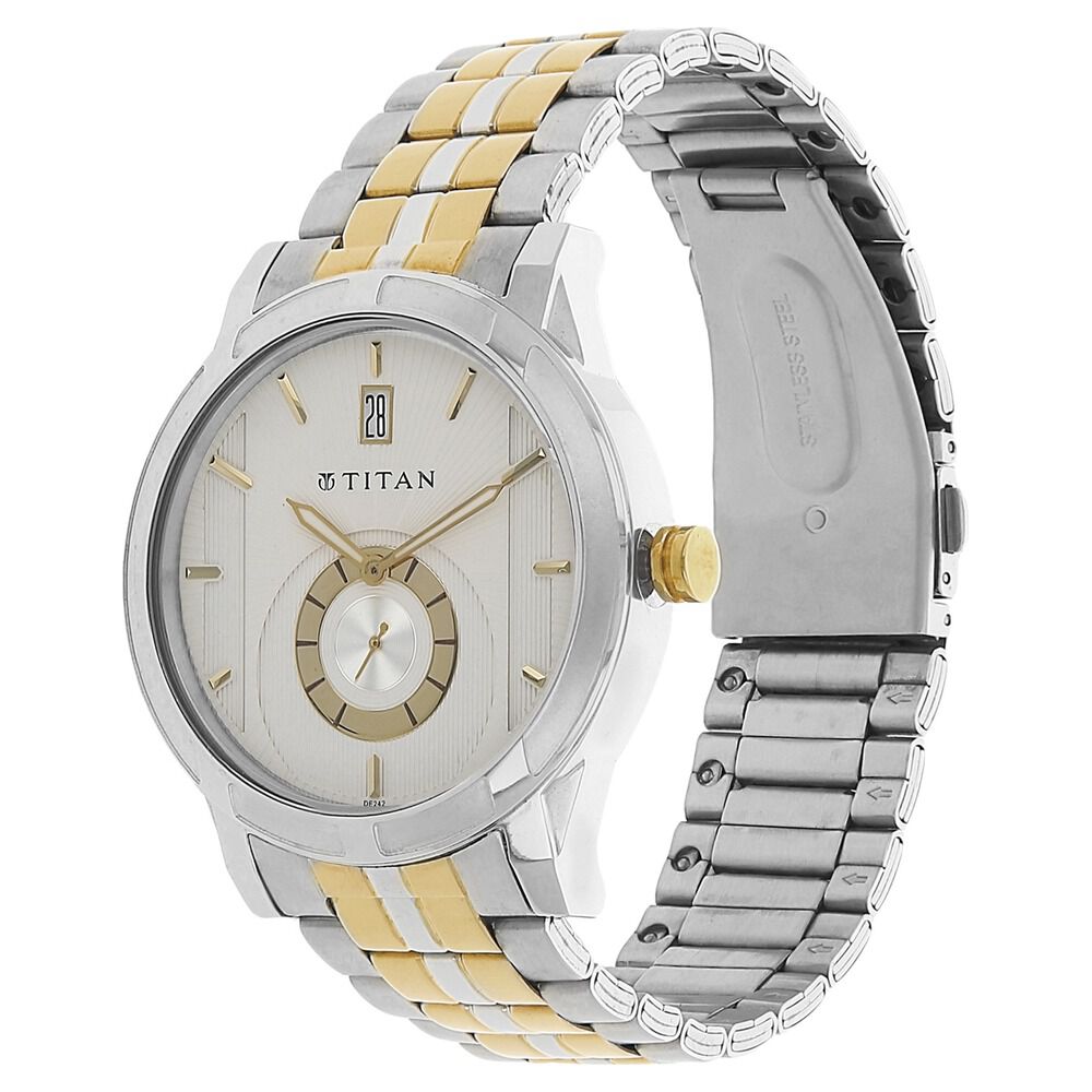 Titan Quartz Analog with Date Silver Dial Stainless Steel Strap Watch for Men-NH1656BM01