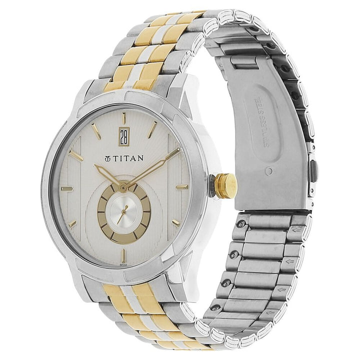 Titan Quartz Analog with Date Silver Dial Stainless Steel Strap Watch for Men-NH1656BM01