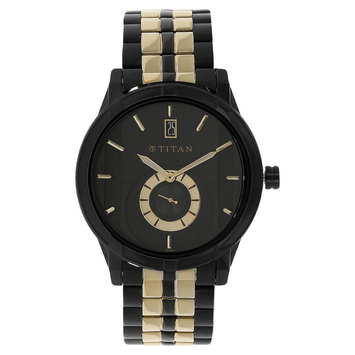 Titan Quartz Analog with Date Black Dial Stainless Steel Strap Watch for Men-NH1656KM01
