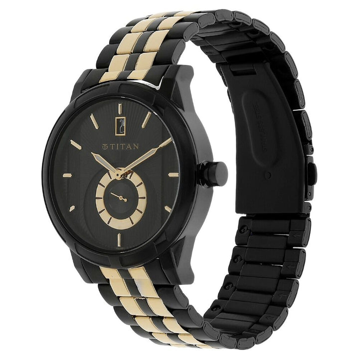 Titan Quartz Analog with Date Black Dial Stainless Steel Strap Watch for Men-NH1656KM01