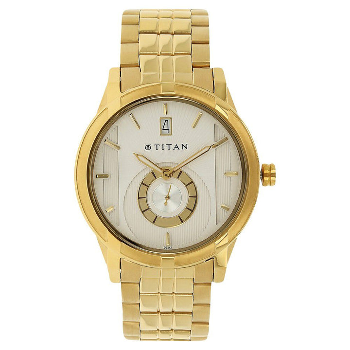 Titan Quartz Analog with Date White Dial Stainless Steel Strap Watch for Men-NH1656YM01