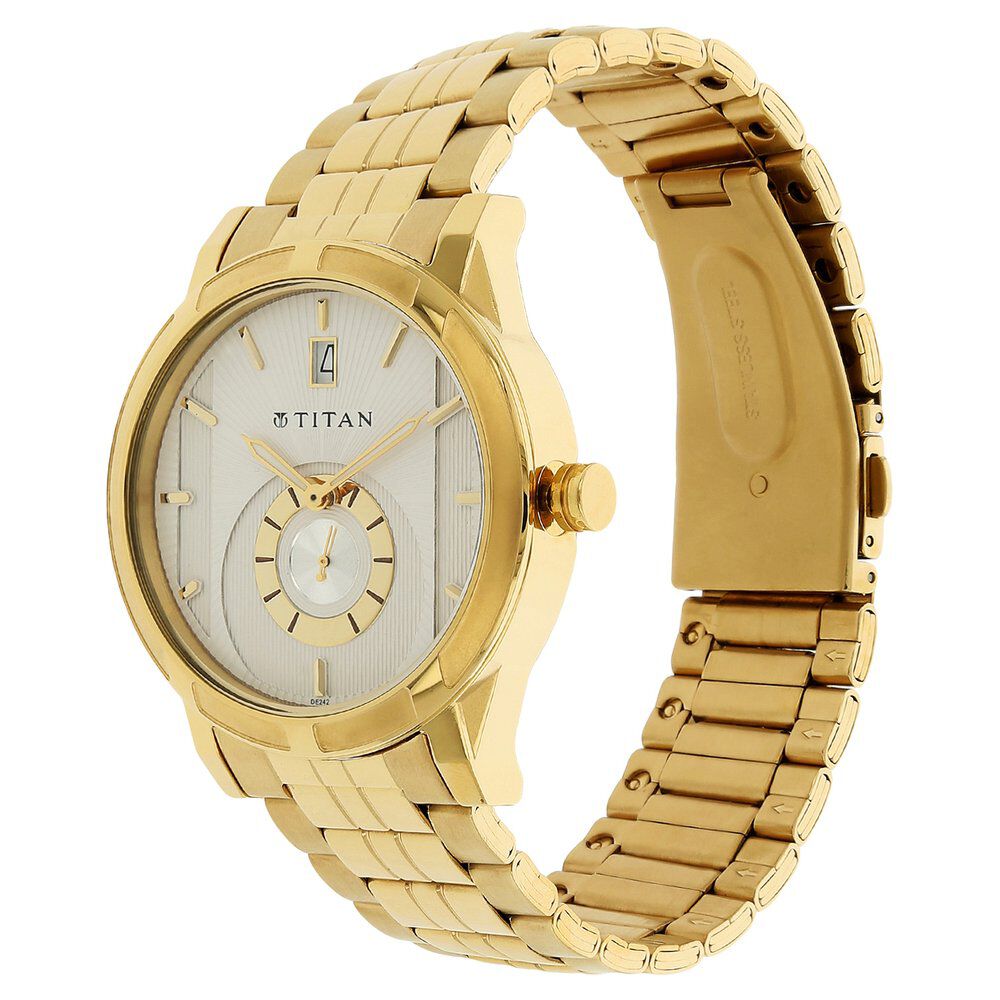 Titan Quartz Analog with Date White Dial Stainless Steel Strap Watch for Men-NH1656YM01