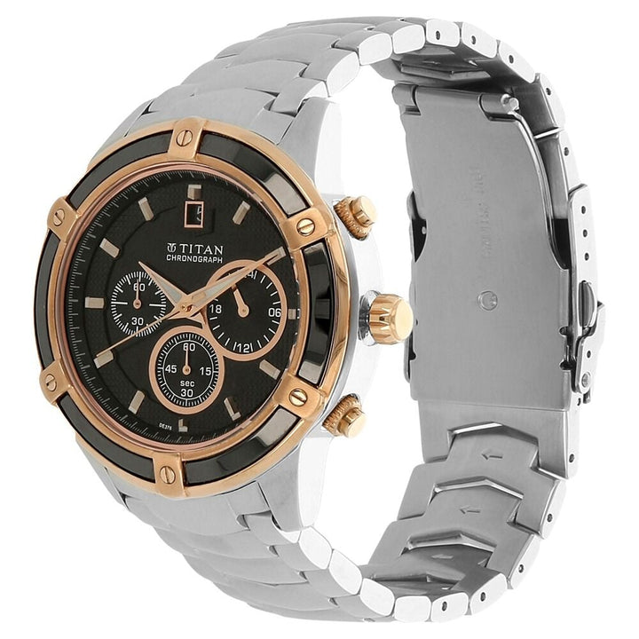 Titan Chronograph Black Dial Quartz Stainless Steel Strap Watch for Men-NJ1657KM02