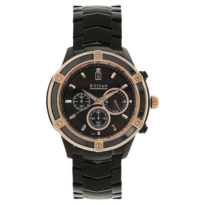 Titan Quartz Chronograph Black Dial Stainless Steel Strap Watch for Men-NH1657KM03