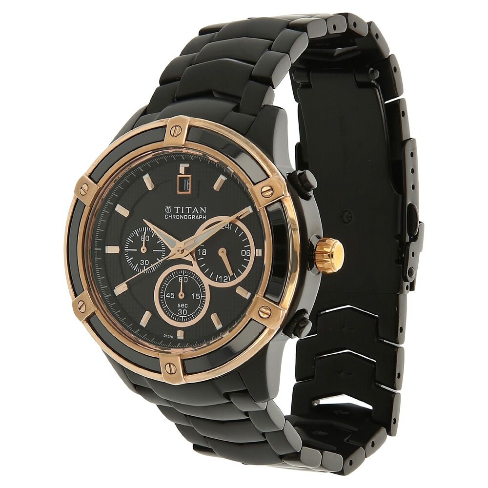 Titan Quartz Chronograph Black Dial Stainless Steel Strap Watch for Men-NH1657KM03