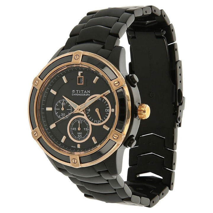 Titan Quartz Chronograph Black Dial Stainless Steel Strap Watch for Men-NH1657KM03