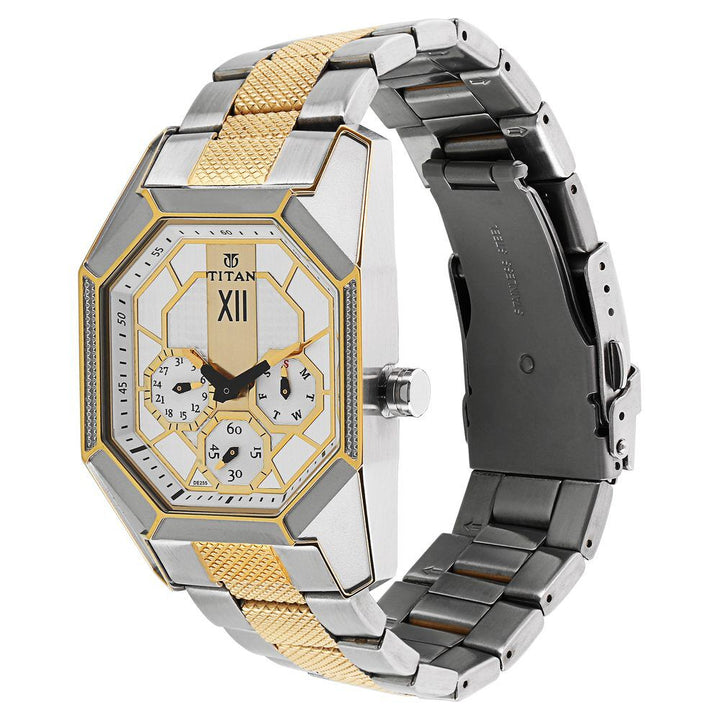 Titan Quartz Multifunction Silver Dial Stainless Steel Strap Watch for Men-NF1658BM01