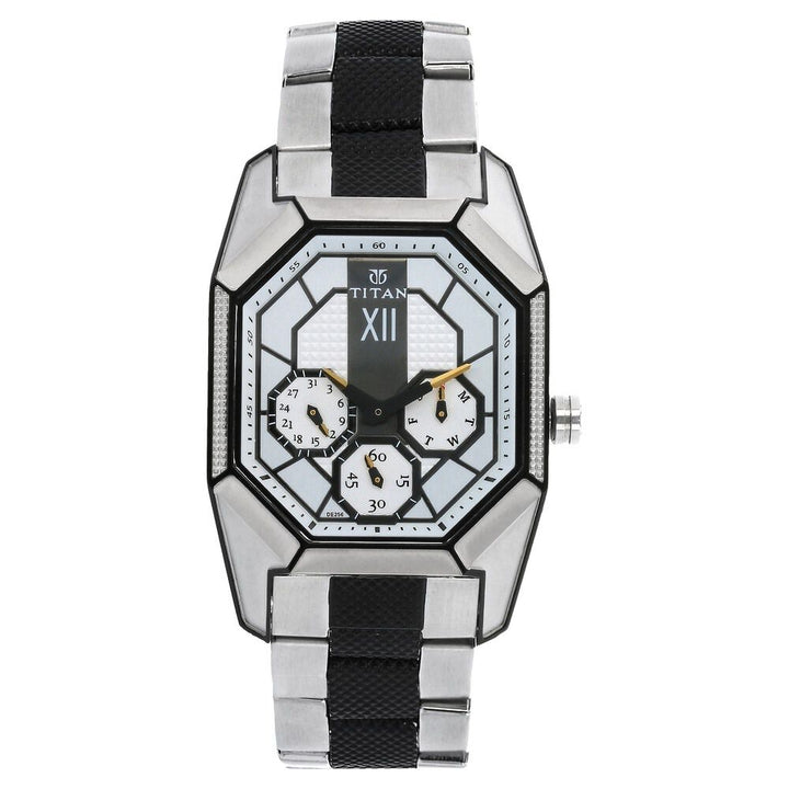 Titan Quartz Multifunction White Dial Stainless Steel Strap Watch for Men-NF1658KM01