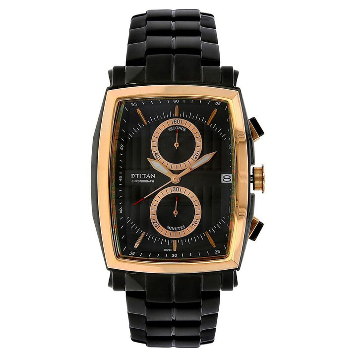 Titan Quartz Chronograph Black Dial Stainless Steel Strap Watch for Men-NH1660KM01