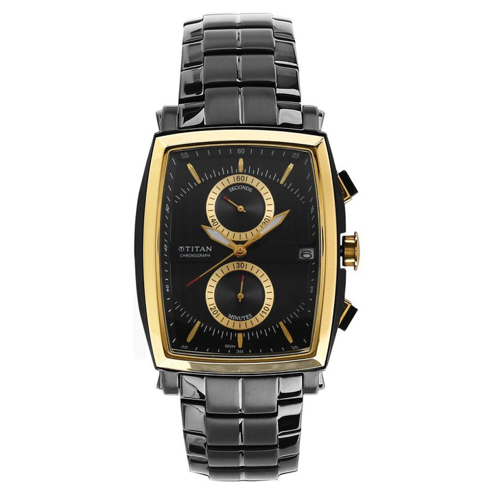 Titan Quartz Chronograph Black Dial Stainless Steel Strap Watch for Men-NH1660KM02