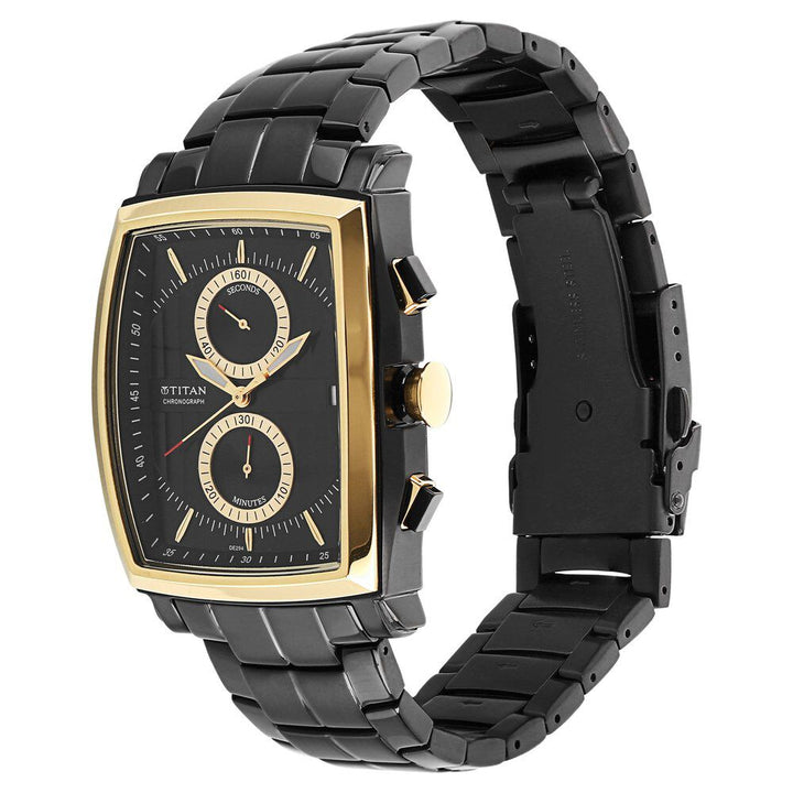 Titan Quartz Chronograph Black Dial Stainless Steel Strap Watch for Men-NH1660KM02
