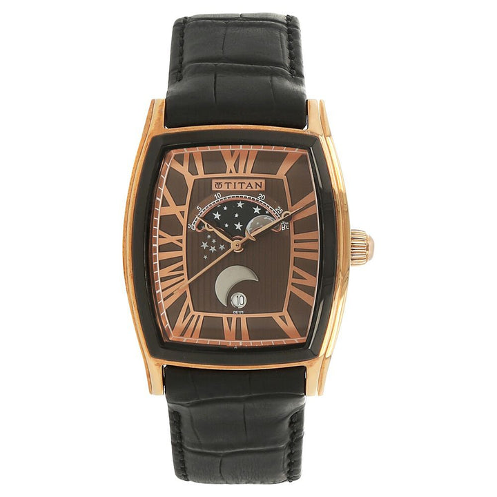 Titan MoonphaseBrown DialQuartzLeather Strap watch for Men-1661KL01