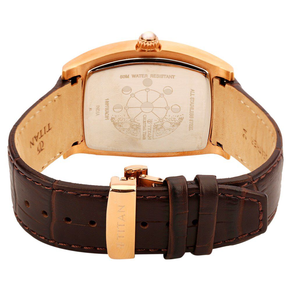 Titan Quartz Analog Moonphase White Dial Leather Strap Watch for Men-1661WL01