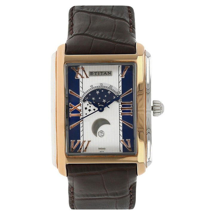 Titan Moonphase White Dial Quartz Leather Strap watch for Men-1662KL01