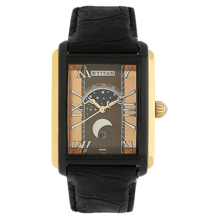 Titan Moon phase Brown Dial Men Leather Strap watch for Men-1662KL02