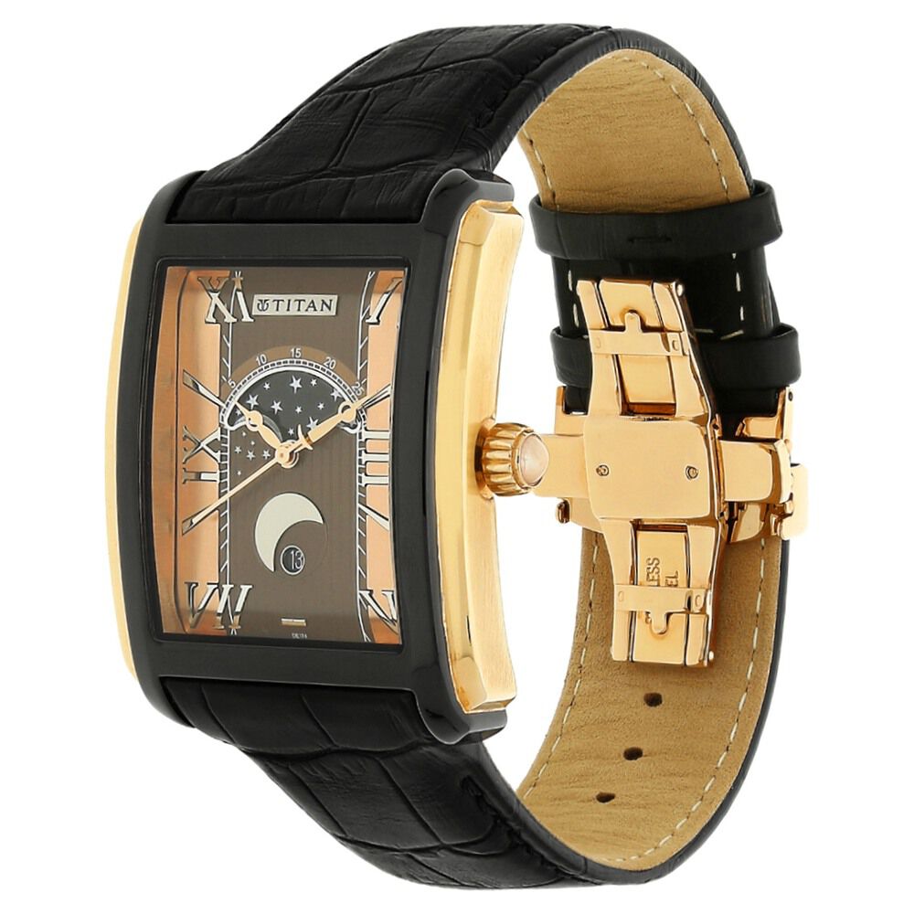 Titan Moon phase Brown Dial Men Leather Strap watch for Men-1662KL02