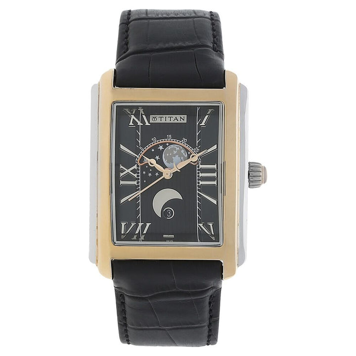 Titan Moonphase Black Dial Stainless Steel Strap watch for Men-1662KL03