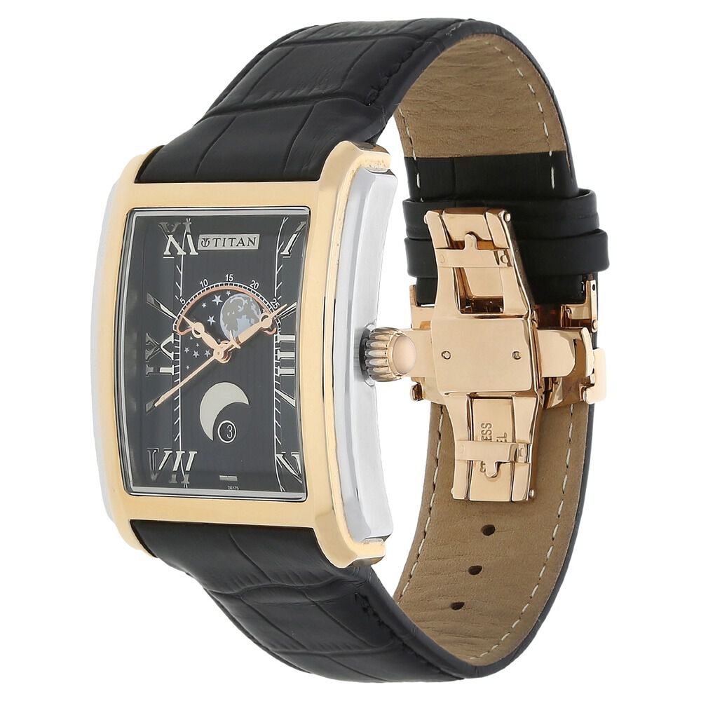 Titan Moonphase Black Dial Stainless Steel Strap watch for Men-1662KL03