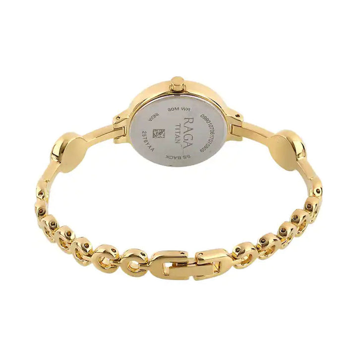 TITAN Raga White Dial Golden Metal Strap Watch NP2576YM01