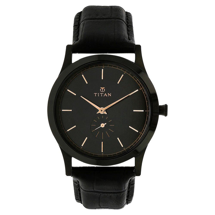 Titan Quartz Analog Black Dial Leather Strap Watch for Men-1674NL01