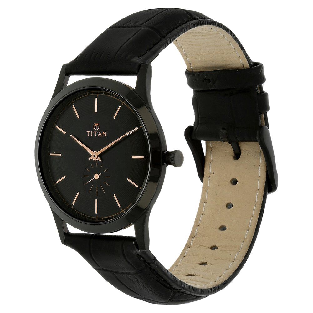 Titan Quartz Analog Black Dial Leather Strap Watch for Men-1674NL01