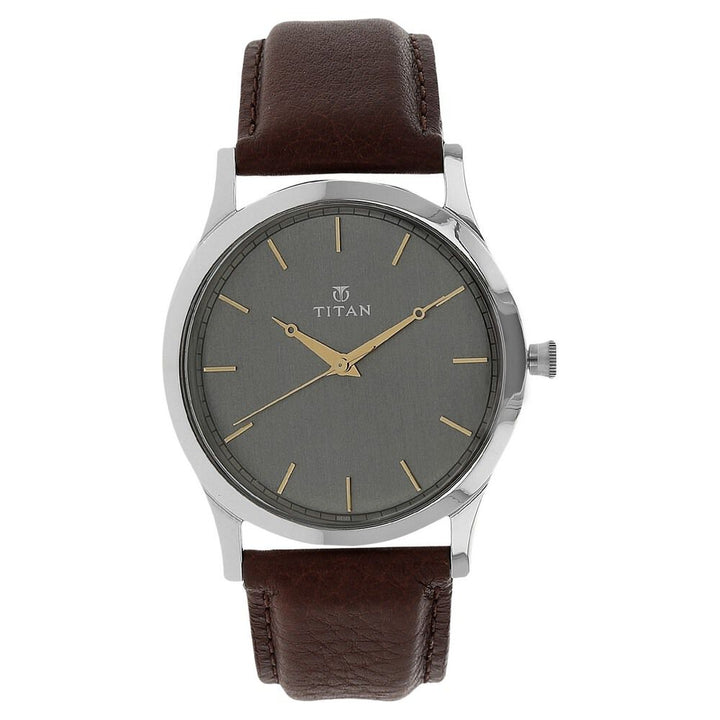 Titan Quartz Analog Black Dial Leather Strap Watch for Men-1674SL02
