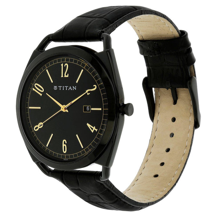 Titan Analog with Date Quartz Black Dial Stainless Steel Strap watch for Men-1675NL01