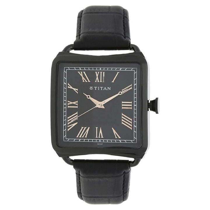 Titan Quartz Analog Black Dial Leather Strap Watch for Men-1676NL01