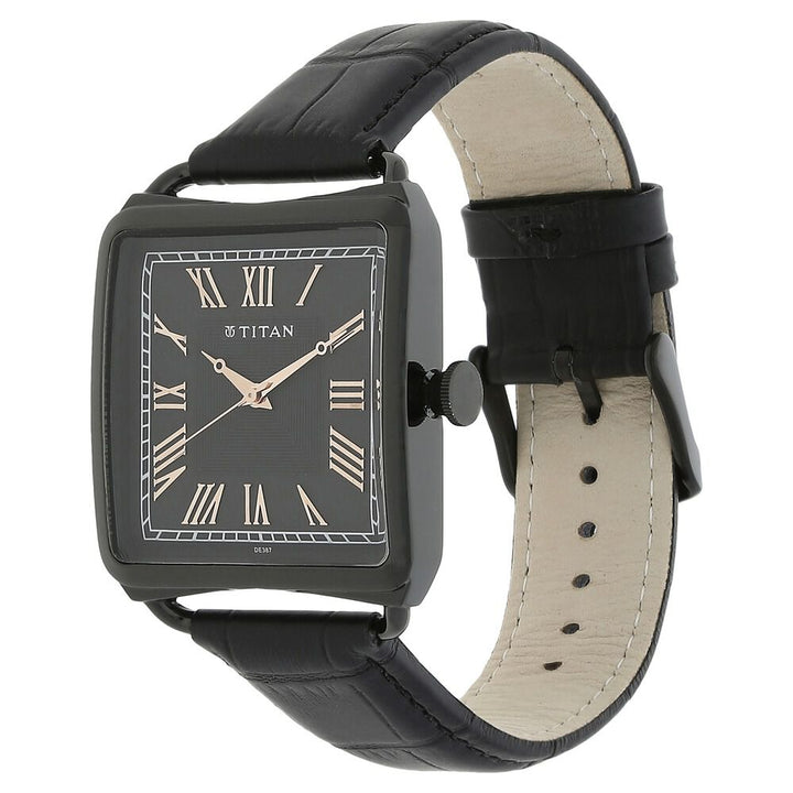 Titan Quartz Analog Black Dial Leather Strap Watch for Men-1676NL01