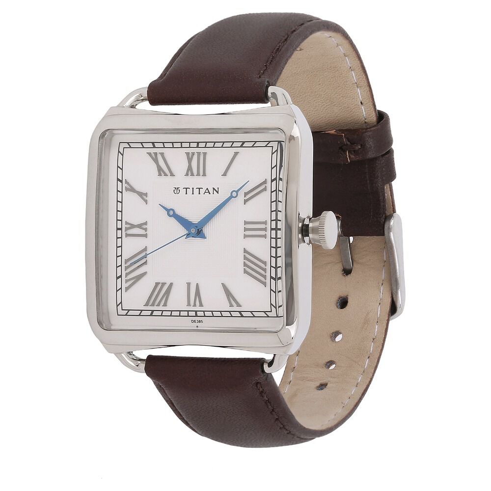 Titan Quartz Analog Silver Dial Leather Strap Watch for Men-1676SL01
