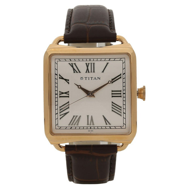 Titan Quartz Analog Silver Dial Leather Strap Watch for Men-1676WL01