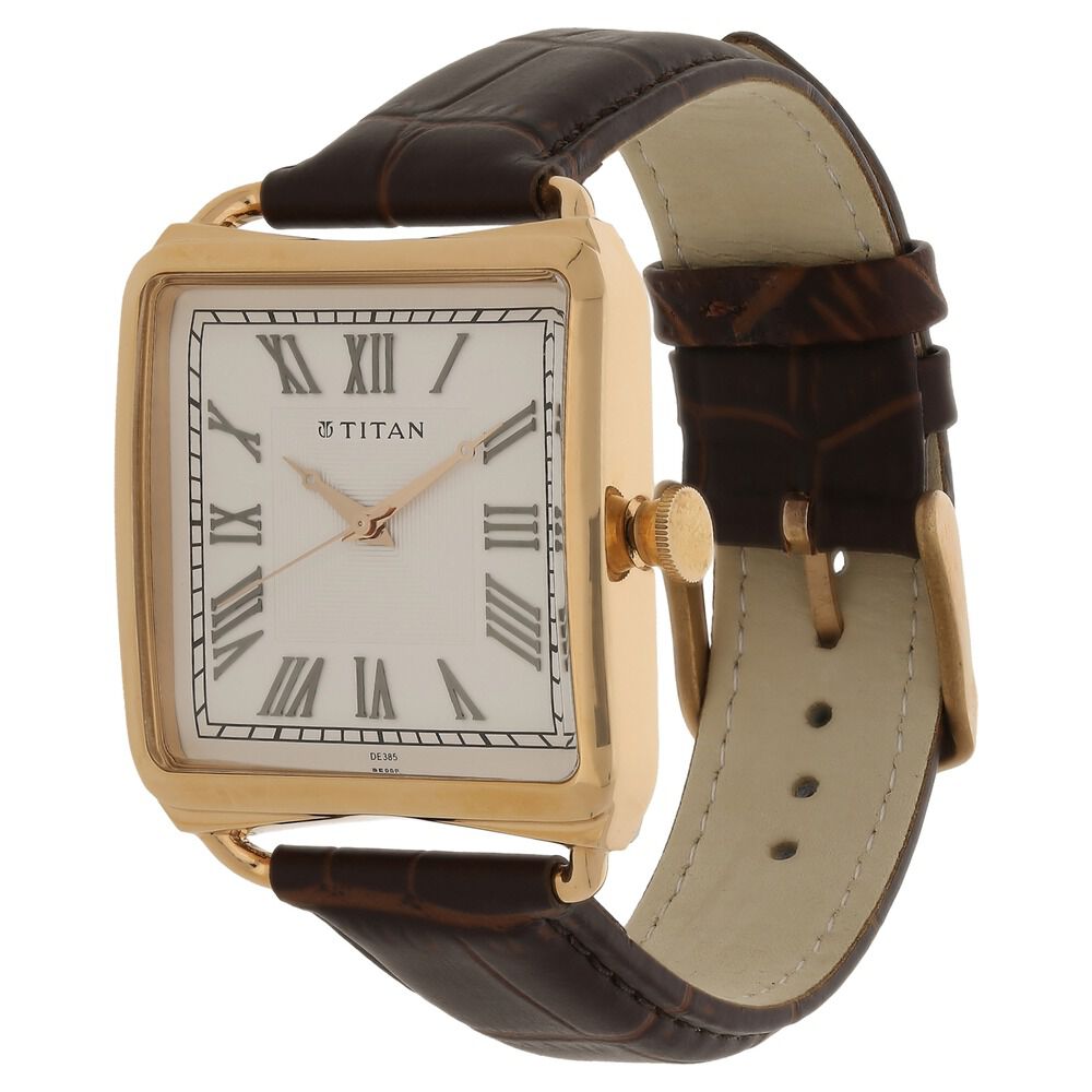 Titan Quartz Analog Silver Dial Leather Strap Watch for Men-1676WL01