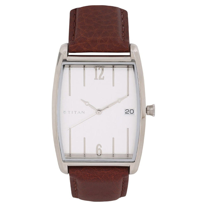 Titan Quartz Analog with Date Silver Dial Leather Strap Watch for Men-1677SL01