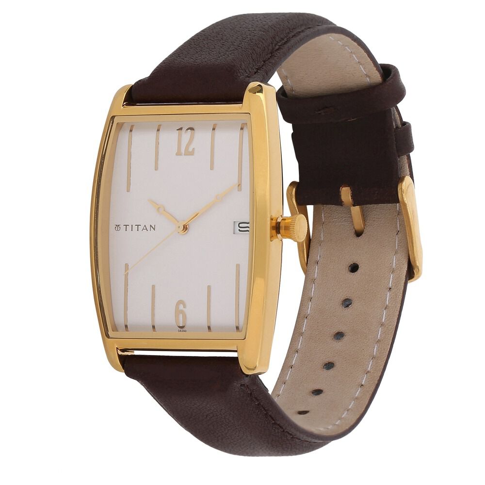 Titan Quartz Analog with Date White Dial Leather Strap Watch for Men-1677YL01