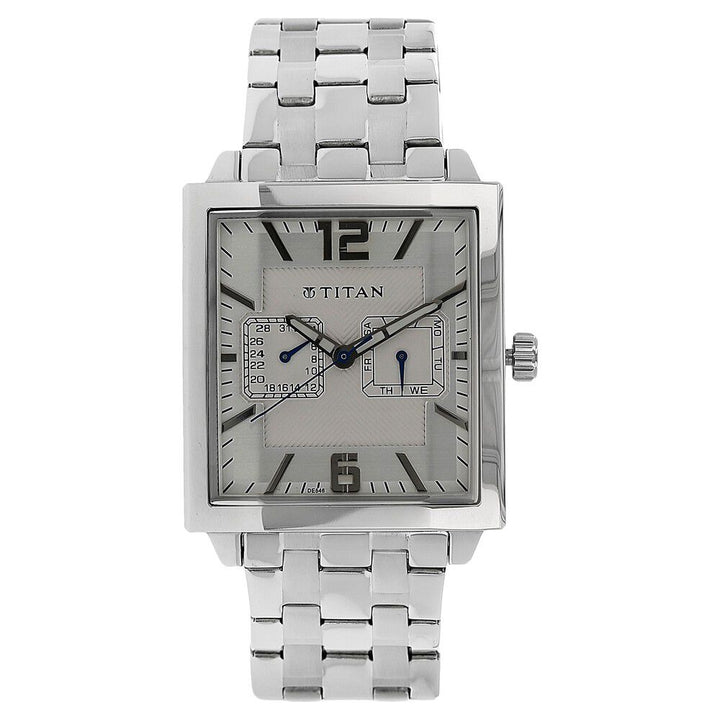 Titan Quartz Analog with Day and Date White Dial Stainless Steel Strap Watch for Men-NH1678SM01