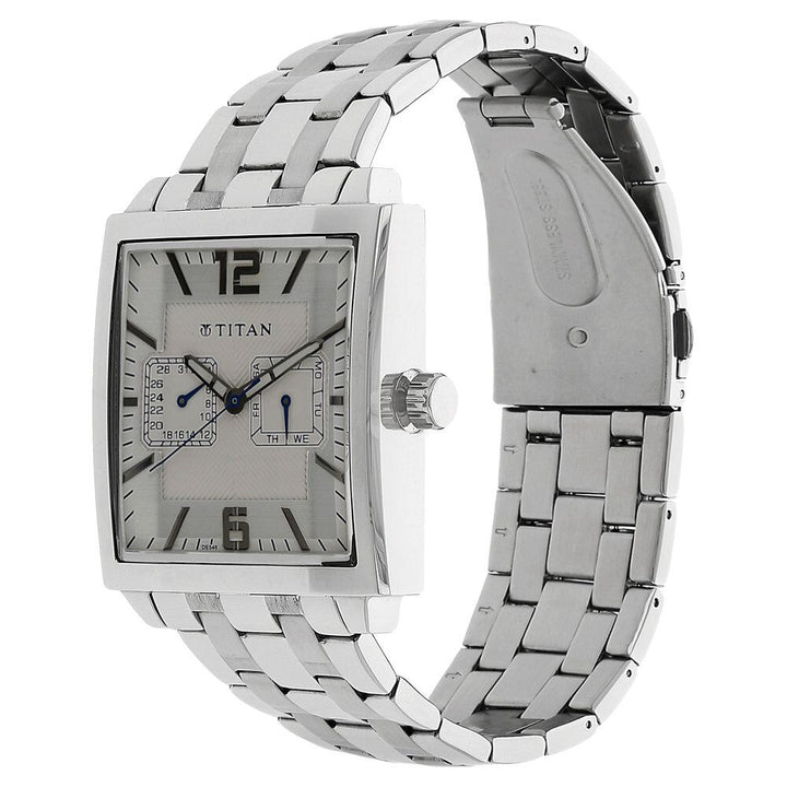 Titan Quartz Analog with Day and Date White Dial Stainless Steel Strap Watch for Men-NH1678SM01